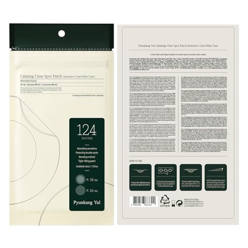 Pyunkang Yul Beruhigendes Clear Spot Patch (Intensiv + Slim Care), 124 Stück – Hydrokolloid-Akne-Pflaster, einfache und unsichtbare Abdeckung von Pickeln, Hautunreinheiten und Pickeln für Nase, Kinn u von Pyunkang Yul