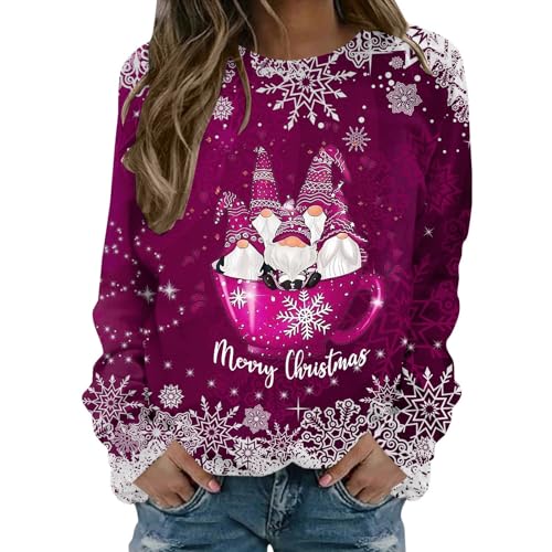 Pzdaacr Weihnachtspullover, Damen, bedruckt, Sweatshirt, Winter, Oversize, Sweatshirt, Langarm, Rundhalsausschnitt, Weihnachten, Winter, warm, schick, locker, Pullover, Weihnachten, Pullover, von Pzdaacr