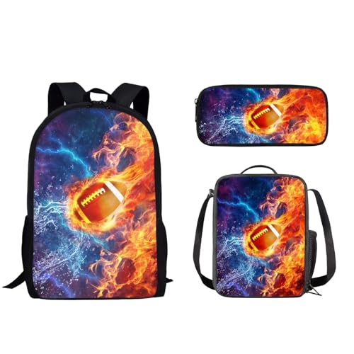 Pzuqiu 3-teiliges Rucksack-Set für Kinder, Schultasche mit Lunchtasche und Federmäppchen, Grundschüler, Tagesrucksäcke für Camping, Cooles Rugby von Pzuqiu