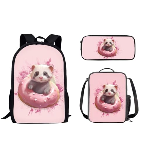 Pzuqiu 3-teiliges Rucksack-Set für Kinder, Schultasche mit Lunchtasche und Stiftebox, Grundschüler, Büchertaschen für Camping, Donut-Otter von Pzuqiu