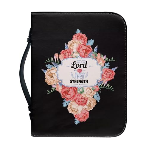 Pzuqiu Bibelhandtasche für Damen und Mädchen, PU-Leder, Bibel-Tragetasche mit Griff, tragbar, praktisch, Bibelschutztasche, Blumenkreuz, 2XL-12"x9"x2.4" von Pzuqiu