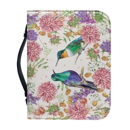 Pzuqiu Bibelhülle Handtasche für Damen und Mädchen, PU-Leder, Bibeltragetasche mit Griff, tragbar, christliches Kreuz, Bibeltasche, Kolibri-Blumen, XL-11.2"x8"x2.2" von Pzuqiu