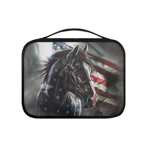 Pzuqiu Bibelhülle aus PU-Leder, Bibeltasche, Bibeltasche für Damen, Organizer, stabile Bibelschutzhülle, groß, Pferd mit amerikanischer Flagge, Einheitsgröße von Pzuqiu