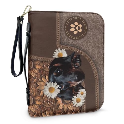 Pzuqiu Bibelhülle für Damen, groß, multifunktional, Bibeltasche, Schreibwaren, Federmäppchen, Bibel-Organizer, Dackel-Gänseblümchen, L-10.2"x7"x1.9" von Pzuqiu