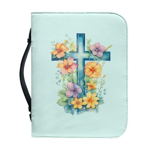 Pzuqiu Bibelhülle für Frauen und Mädchen, PU-Leder, Bibel-Tragetasche mit Griff, tragbare Handtasche, tolles christliches Geschenk, Kreuzblumen, XL-11.2"x8"x2.2" von Pzuqiu