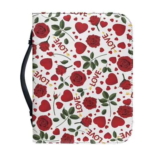 Pzuqiu Bibelhülle für Frauen und Mädchen, PU-Leder, Bibel-Tragetasche mit Griff, tragbare Handtasche, tolles christliches Geschenk, Rose Love, 2XL-12"x9"x2.4" von Pzuqiu