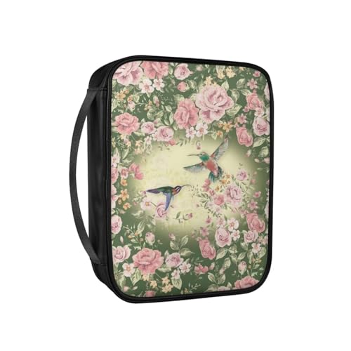 Pzuqiu Bibelhüllen für Frauen, große PU-Leder-Tragetasche mit Griff, Schutztasche, christliche Kirche, Studium, Bibel, Kolibri-Rose, Einheitsgröße von Pzuqiu