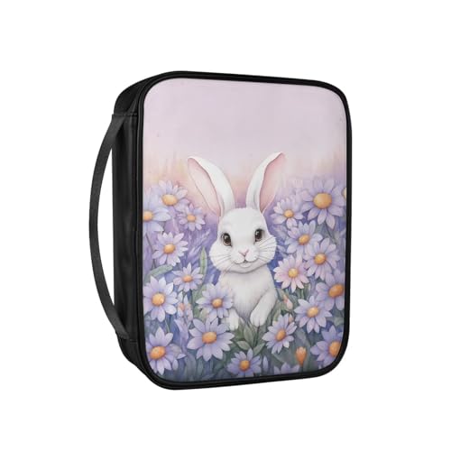 Pzuqiu Bibelhüllen für Frauen, große PU-Leder-Tragetasche mit Griff, Schutztasche, christliche Kirche, Studium, Bibel, Osterhasen-Blume, Einheitsgröße von Pzuqiu