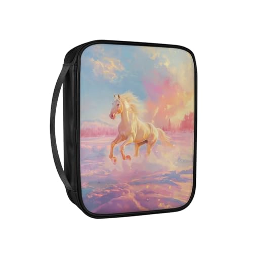 Pzuqiu Bibelhüllen für Frauen, große PU-Leder-Tragetasche mit Griff, Schutztasche, christliche Kirche, Studium, Bibel, Pferd Sonnenuntergang, Einheitsgröße von Pzuqiu