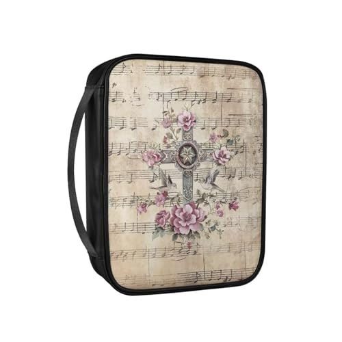 Pzuqiu Bibelhüllen für Frauen, große PU-Leder-Tragetasche mit Griff, Schutztasche, christliche Kirche, Studium, Bibel, Rosenmusik-Kreuz, Einheitsgröße von Pzuqiu