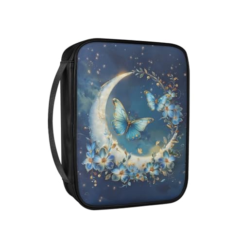 Pzuqiu Bibelhüllen für Frauen, große PU-Leder-Tragetasche mit Griff, Schutztasche, christliche Kirche, Studium, Bibel, Schmetterling Mond, Einheitsgröße von Pzuqiu