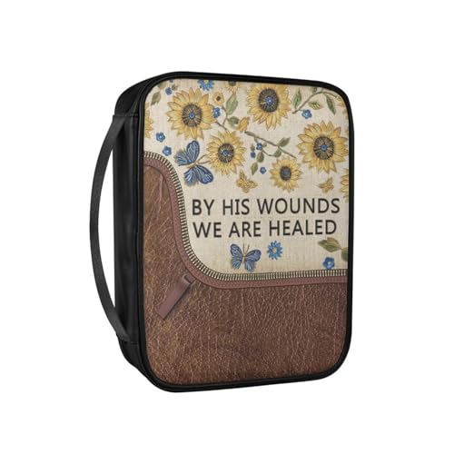 Pzuqiu Bibelhüllen für Frauen, große PU-Leder-Tragetasche mit Griff, Schutztasche, christliche Kirche, Studium, Bibel, Sonnenblumen-Schmetterling, Einheitsgröße von Pzuqiu