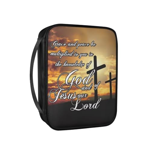 Pzuqiu Bibelhüllen für Frauen, große PU-Leder-Tragetasche mit Griff, Schutztasche, christliche Kirche, Studium, Bibel, Sunset Cross, Einheitsgröße von Pzuqiu