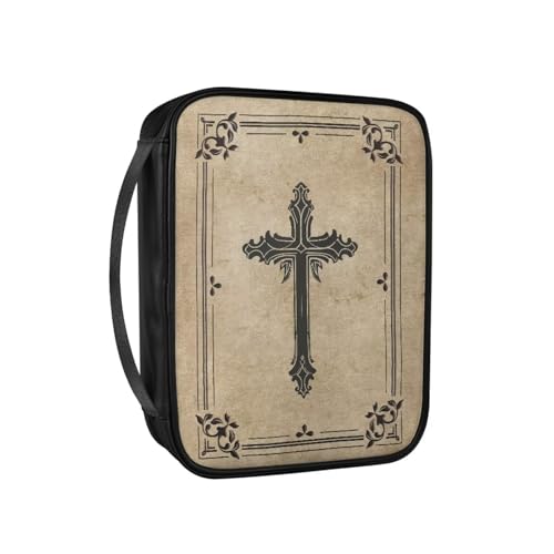 Pzuqiu Bibelhüllen für Frauen, große PU-Leder-Tragetasche mit Griff, Schutztasche, christliche Kirche, Studium, Bibel, kruez, Einheitsgröße von Pzuqiu