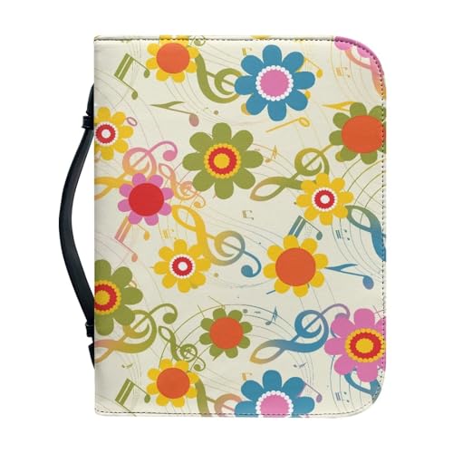 Pzuqiu Bibelhüllen für Frauen und Mädchen, PU-Leder, Bibeltragetasche mit Griff, tragbar, wasserdicht, Bibelschutztasche, Hippie Flower Note, 2XL-12"x9"x2.4" von Pzuqiu