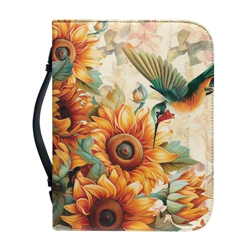 Pzuqiu Bibelhüllen für Frauen und Mädchen, PU-Leder, Bibeltragetasche mit Griff, tragbar, wasserdicht, Bibelschutztasche, Kolibri Sonnenblume, 2XL-12"x9"x2.4" von Pzuqiu