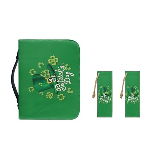 Pzuqiu Bibelhüllen für Frauen und Mädchen, PU-Leder, Bibeltragetasche mit Lesezeichen, tragbar, modisch, Bibelschutztasche, St. Patrick Green Hat, M-9.2"x6.3"x1.6" von Pzuqiu