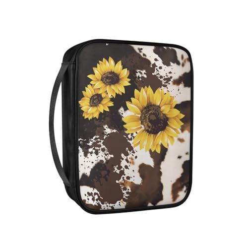 Pzuqiu Bibeltasche aus PU-Kunststoff, für Damen, tragbar, für Bibelstudium, religiöse Aktivitäten, Braunes Kuhfell Sonnenblume, Einheitsgröße von Pzuqiu