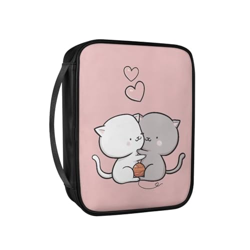 Pzuqiu Bibeltasche aus PU-Kunststoff, für Damen, tragbar, für Bibelstudium, religiöse Aktivitäten, Cute Cats Pink Love, Einheitsgröße von Pzuqiu