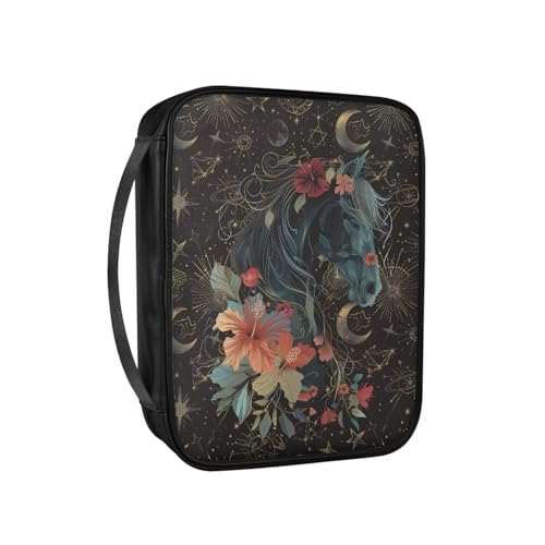 Pzuqiu Bibeltasche aus PU-Kunststoff, für Damen, tragbar, für Bibelstudium, religiöse Aktivitäten, Pferd, leuchtende Blume, Einheitsgröße von Pzuqiu
