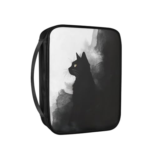 Pzuqiu Bibeltasche aus PU-Kunststoff, für Damen, tragbar, für Bibelstudium, religiöse Aktivitäten, schwarze katze, Einheitsgröße von Pzuqiu
