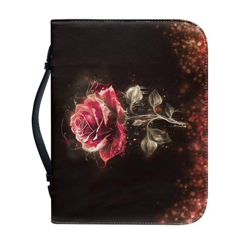 Pzuqiu Bibeltasche für Damen und Mädchen, PU-Leder, Bibelhandtasche mit Griff, tragbare Tragetasche für Bibelstudium, Art Rose, 2XL-12"x9"x2.4" von Pzuqiu