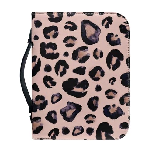 Pzuqiu Bibeltasche für Damen und Mädchen, PU-Leder, Bibelhandtasche mit Griff, tragbare Tragetasche für Bibelstudium, pink leopard, 2XL-12"x9"x2.4" von Pzuqiu