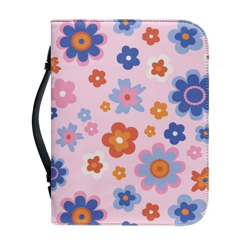 Pzuqiu Bibeltasche für Frauen und Mädchen, PU-Leder, Bibeltragetasche mit Griff, tragbar, wasserdicht, Bibelstudiumszubehör, Hippie-Blume, Rosa, 2XL-12"x9"x2.4" von Pzuqiu