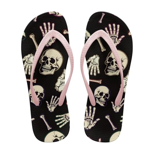 Pzuqiu Damen Flip Flops Sandalen Leicht Strand Rosa Zehensandalen Casual Dusche & Pool Slides, Skelettknochen, 39 EU von Pzuqiu