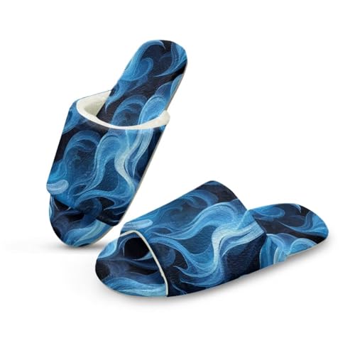 Pzuqiu Damen-Hausschuhe, Slipper, offener Zehenbereich, warm, gemütlich, flauschig, für drinnen und draußen, mit rutschfester Sohle, Blaue Flamme, 38/39 EU von Pzuqiu