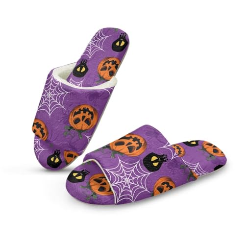 Pzuqiu Damen-Hausschuhe, Slipper, offener Zehenbereich, warm, gemütlich, flauschig, für drinnen und draußen, mit rutschfester Sohle, Halloween Kürbisse, 44/45 EU von Pzuqiu
