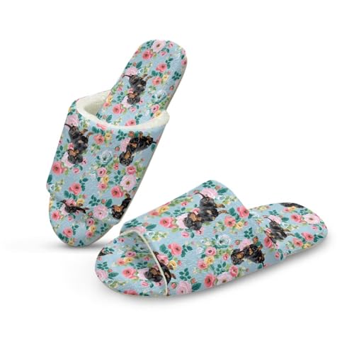 Pzuqiu Damen-Hausschuhe, Slipper, offener Zehenbereich, warm, gemütlich, flauschig, für drinnen und draußen, mit rutschfester Sohle, Hundeblumen, 40/41 EU von Pzuqiu