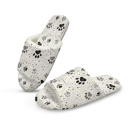 Pzuqiu Damen-Hausschuhe, Slipper, offener Zehenbereich, warm, gemütlich, flauschig, für drinnen und draußen, mit rutschfester Sohle, Hundepfotenabdruck, 44/45 EU von Pzuqiu