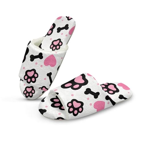 Pzuqiu Damen-Hausschuhe, Slipper, offener Zehenbereich, warm, gemütlich, flauschig, für drinnen und draußen, mit rutschfester Sohle, Pinke Hundepfote, 40/41 EU von Pzuqiu