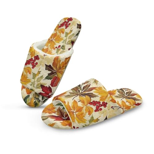 Pzuqiu Damen-Hausschuhe, Slipper, offener Zehenbereich, warm, gemütlich, flauschig, für drinnen und draußen, mit rutschfester Sohle, Thanksgiving Herbst Ahorn, 42/43 EU von Pzuqiu