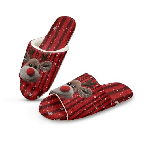 Pzuqiu Damen-Hausschuhe, Slipper, offener Zehenbereich, warm, gemütlich, flauschig, für drinnen und draußen, mit rutschfester Sohle, Weihnachten Hirsch, 44/45 EU von Pzuqiu