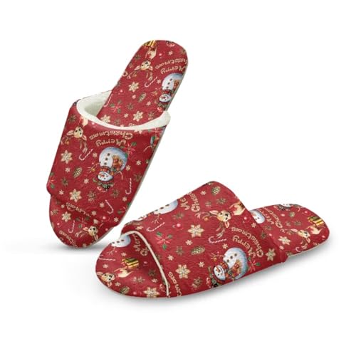 Pzuqiu Damen-Hausschuhe, Slipper, offener Zehenbereich, warm, gemütlich, flauschig, für drinnen und draußen, mit rutschfester Sohle, Weihnachts-Schneemann, 40/41 EU von Pzuqiu