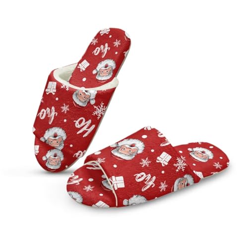 Pzuqiu Damen-Hausschuhe, Slipper, offener Zehenbereich, warm, gemütlich, flauschig, für drinnen und draußen, mit rutschfester Sohle, Weihnachtsmann, 36/37 EU von Pzuqiu
