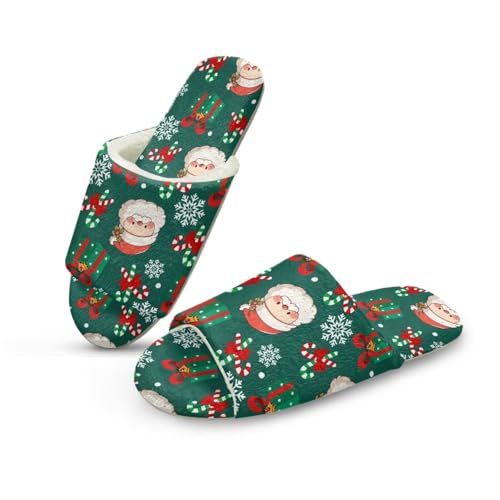 Pzuqiu Damen-Hausschuhe, Slipper, offener Zehenbereich, warm, gemütlich, flauschig, für drinnen und draußen, mit rutschfester Sohle, Weihnachtsmann, 40/41 EU von Pzuqiu