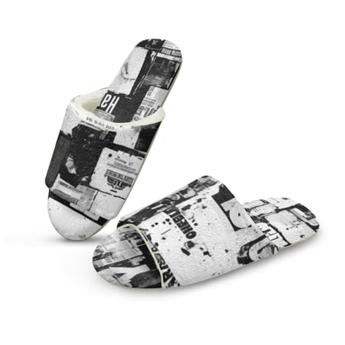 Pzuqiu Damen-Hausschuhe, Slipper, offener Zehenbereich, warm, gemütlich, flauschig, für drinnen und draußen, mit rutschfester Sohle, Zeitung, 44/45 EU von Pzuqiu