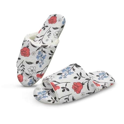 Pzuqiu Damen-Hausschuhe, Slipper, offener Zehenbereich, warm, gemütlich, flauschig, für drinnen und draußen, mit rutschfester Sohle, blume, 42/43 EU von Pzuqiu