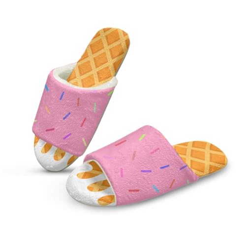 Pzuqiu Damen-Hausschuhe, Slipper, offener Zehenbereich, warm, gemütlich, flauschig, für drinnen und draußen, mit rutschfester Sohle, ice cream, 44/45 EU von Pzuqiu