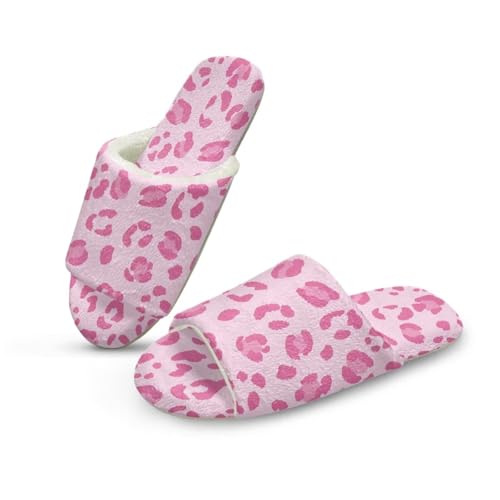 Pzuqiu Damen-Hausschuhe, Slipper, offener Zehenbereich, warm, gemütlich, flauschig, für drinnen und draußen, mit rutschfester Sohle, pink leopard, 44/45 EU von Pzuqiu