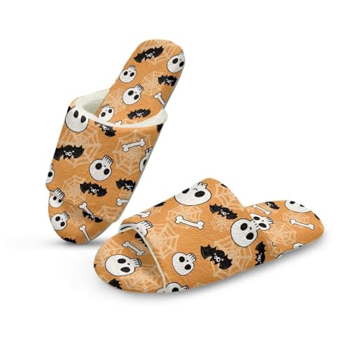 Pzuqiu Damen-Hausschuhe, Slipper, offener Zehenbereich, warm, gemütlich, flauschig, für drinnen und draußen, mit rutschfester Sohle, totenköpfe, 38/39 EU von Pzuqiu