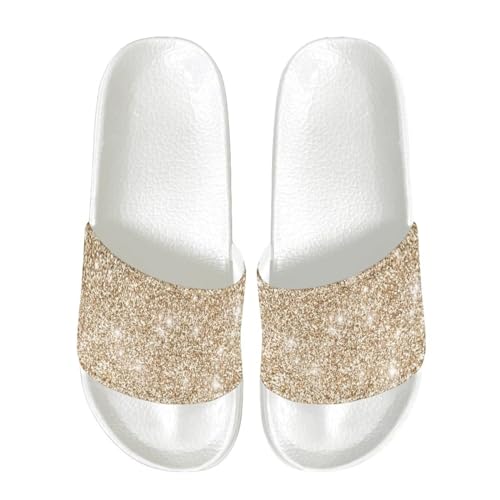 Pzuqiu Damen Sandalen Slides Weiche Hausschuhe rutschfest Casual Weiße Sohle Badschuhe Strand Sandalen, Goldene Pailletten, 39 EU von Pzuqiu