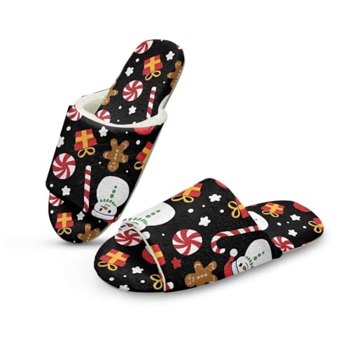 Pzuqiu Damen flauschige Hausschuhe mit offenem Zehenbereich, warm, gemütlich, Memory-Schaum, für drinnen und draußen, Hausschuhe für Frauen und Mütter, Weihnachts-Schneemann, 44/45 EU von Pzuqiu