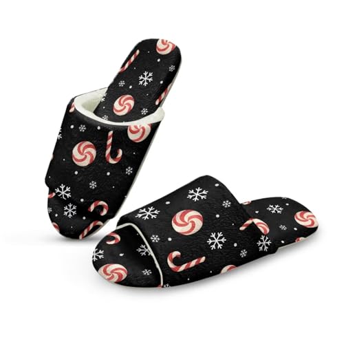 Pzuqiu Damen flauschige Hausschuhe mit offenem Zehenbereich, warm, gemütlich, Memory-Schaum, für drinnen und draußen, Hausschuhe für Frauen und Mütter, Weihnachtsbonbon, 36/37 EU von Pzuqiu