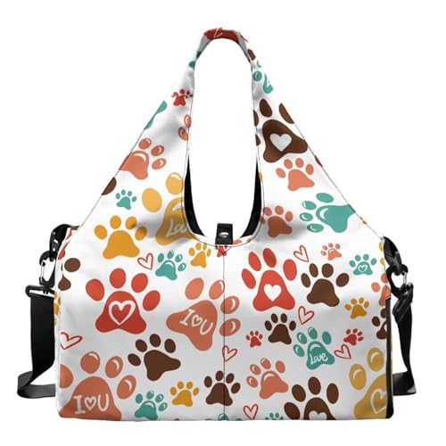 Pzuqiu Dog Paw Travel Duffel Bag, Faltbarer Turnbeutel mit verstellbarem Schultergurt für Damen und Herren ​, Regenbogen-Hundepfote, 17.72L" x 8.66 W" x 9.84"H von Pzuqiu