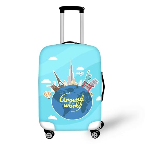 Pzuqiu Gepäckabdeckung, elastisch, waschbar, Koffer-Schutz, Reisekoffer-Abdeckung für Kinder und Erwachsene, Ground the World, L (25-28 inch suitcase) von Pzuqiu