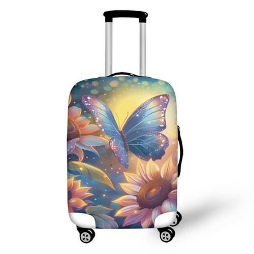 Pzuqiu Gepäckabdeckung, elastisch, waschbar, Koffer-Schutz, stilvolle Reisekoffer-Abdeckung für Kinder und Erwachsene, Sonnenblumen-Schmetterling, L (25-28 inch suitcase) von Pzuqiu
